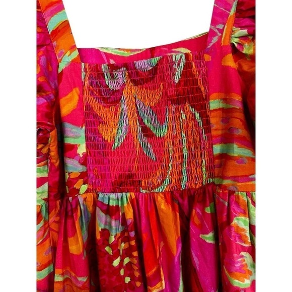 Farm Rio x Anthropologie Fruit Brush Puff Sleeve Midi Dress NWOT XS - Picture 9 of 10